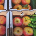 Sampling of the fresh produce boxes from Early Morning Orchard typically sent to local food pantries, like LIFT-UP. These boxes specifically are to be sent to Head Start Program pantries.